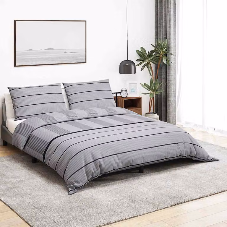 Set Copripiumino e Federe vidaXL in Cotone Grigio - L/P: 140 x 200 cm