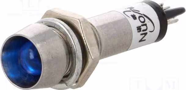 5 indicatori: LED concavi, 24 VDC, grado di protezione IP40, foro di montaggio: Ø 8,2 mm, metallo. Sensore IND8-24B-B, tipo LED