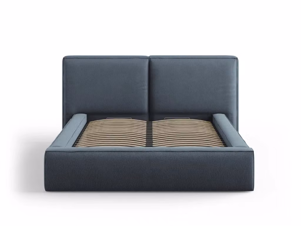 Letto con cassettone e testiera doppia Arendal di Cosmopolitan Design in tessuto blu L: 140 cm, P: 200 cm, H: 104 cm – 2