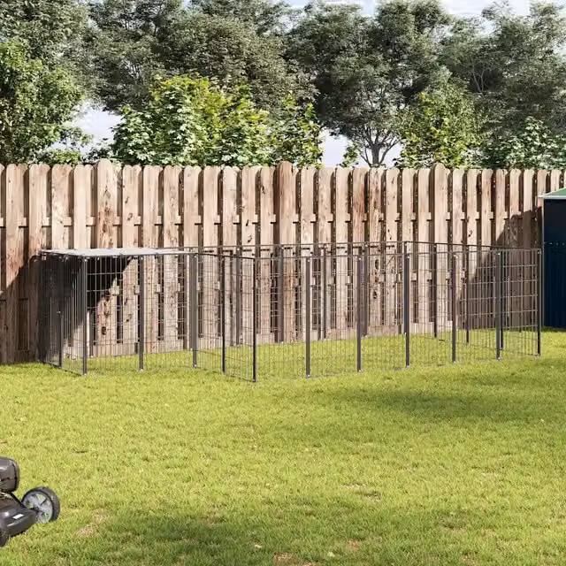 Gabbia per cani vidaXL in metallo nero e argento resistente alle intemperie
