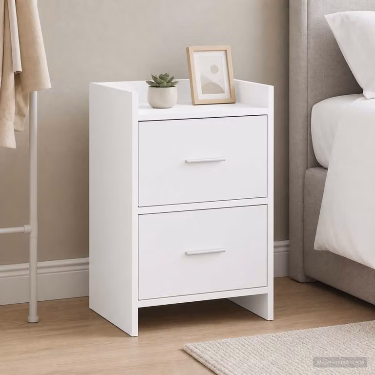 Comodino moderno vidaXL in legno MDF e metallo, Bianco opaco, L 40 x P 30 x H 60 cm