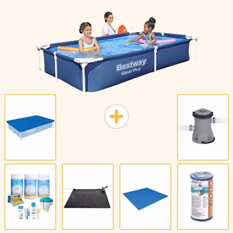 Bestway Steel Pro, piscina rettangolare - 221x150x43 cm - 7 pezzi - Modello S21514