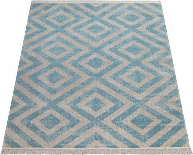 Tappeto Saga blu per interni ed esterni con frange L 60 cm x P 100 cm