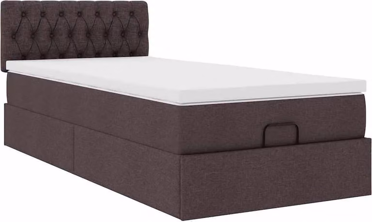 Pouf Letto con Materasso Marrone Scuro 100x200 cm in Tessuto