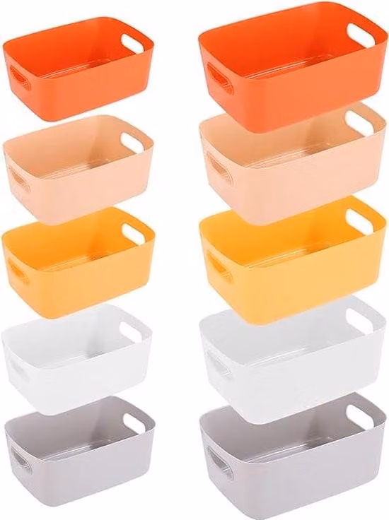 10 cestini portaoggetti, in plastica, colorati, organizzatori per armadi, cucina, impilabili, con maniglie, cestini, portaoggetti, armadio cucina, organizzatore, scatola, cestino, portaoggetti, 2 misure, per cucina e bagno