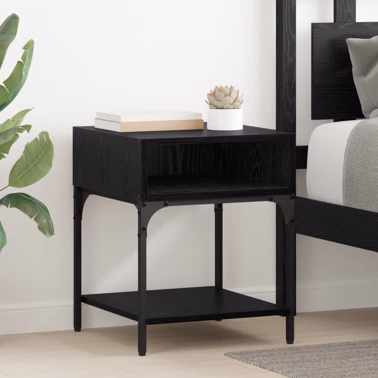 Comodino vidaXL in legno ingegnerizzato e metallo, colore nero, L 40 cm x P 40 cm x H 50 cm