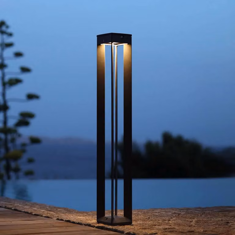 Les Jardins Lampada LED solare Borne a sensore, 90 cm, grigio Borne, dimmerabile, Alluminio / Grigio / Zincato, Alluminio, Lampade solari