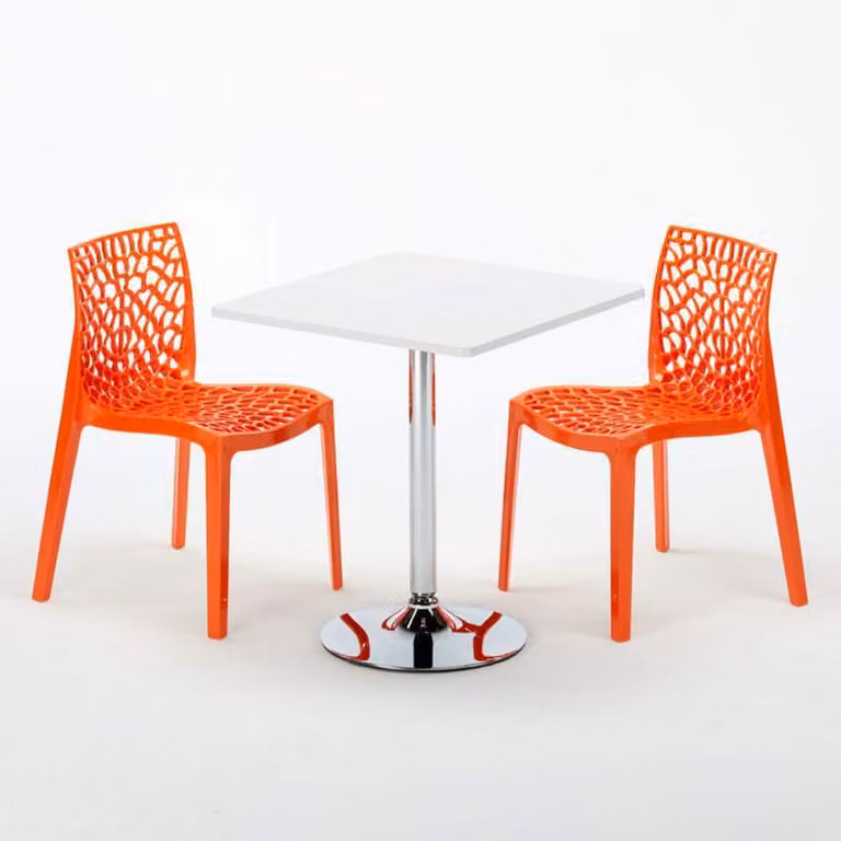 Tavolo quadrato bianco e 2 sedie Set di bastoni da interno in polipropilene colorato Grand Soleil Gruvyer Cocktail - Arancione