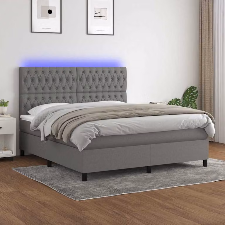 Letto Ibrido con Materasso e Illuminazione LED vidaXL in Tessuto Grigio e Bianco L/P/H: 160 x 200 x 128 cm