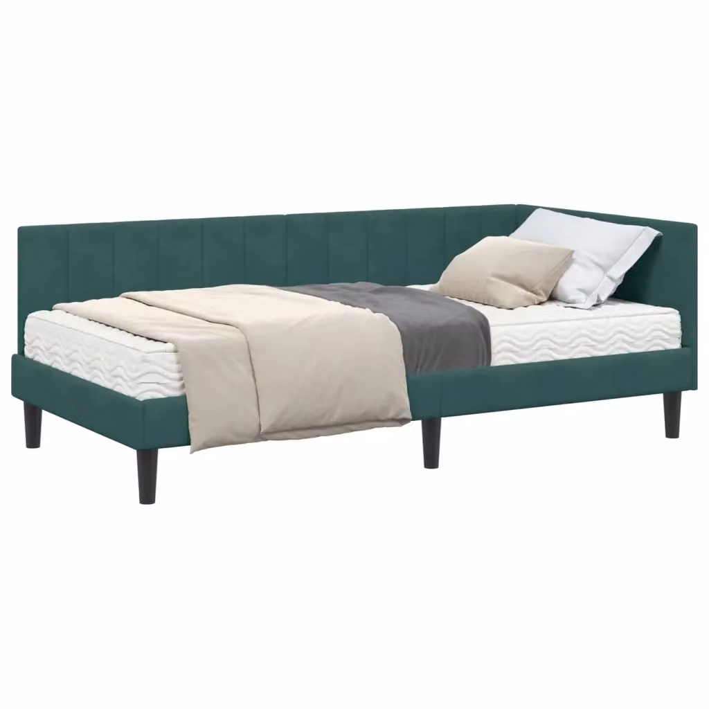 vidaXL Struttura Letto Angolare con 2 Materassi in Schiuma Verde in Velluto L/P/H: 140 x 200 x 94 cm – 2