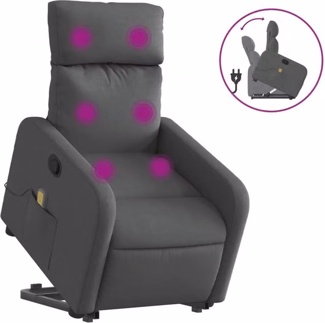 Poltrona | Sedia Relax Alzapersona Massaggi Reclinabile Grigio Scuro Tessuto