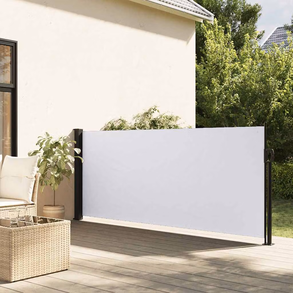 vidaXL Tenda da Sole Laterale Retrattile Manuale in Poliestere e Acciaio, Bianco, L: 600 cm, H: 120 cm