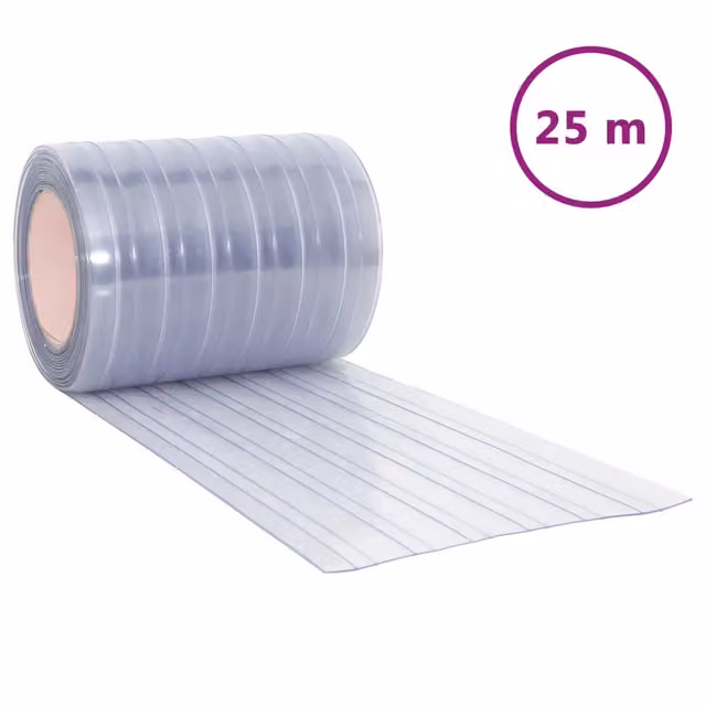 Tenda a strisce trasparente in poliestere con proprietà termoisolanti e fonoassorbenti, L: 30 cm x Lunghezza: 25 m – 1