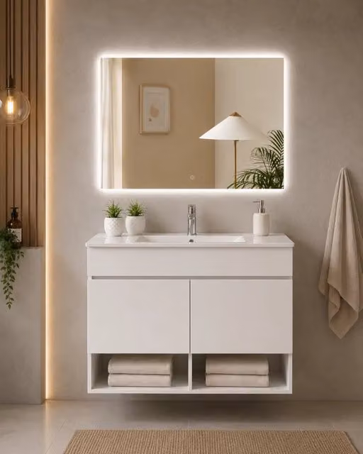 Mobile bagno sospeso con lavabo ORIGENBATH NEBARI con ante 80x45 cm bianco