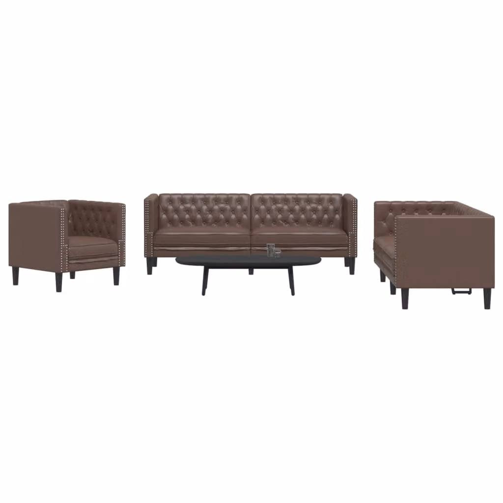 Set di divani Chesterfield vidaXL in similpelle marrone, composto da un divano a 3 posti e un divano a 2 posti con design coordinato e braccioli – 1