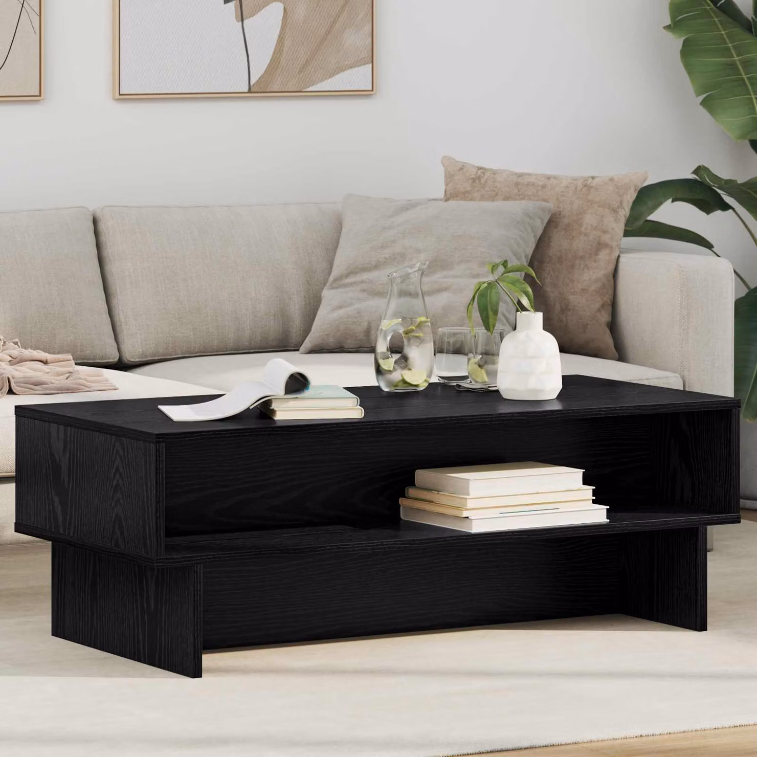 vidaXL Tavolino da salotto minimalista in legno nero L: 100 cm, P: 46 cm, H: 35 cm