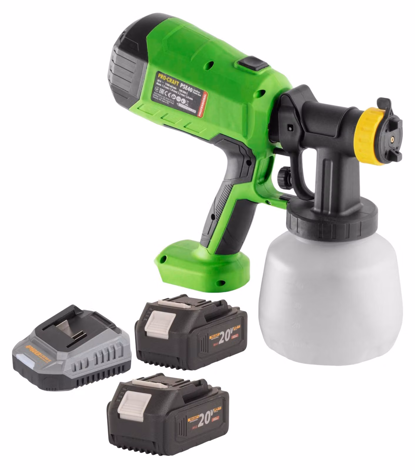 Pistola a spruzzo a batteria Procraft PSE40bb 20 V + 2 batterie 4,0 Ah + caricabatterie