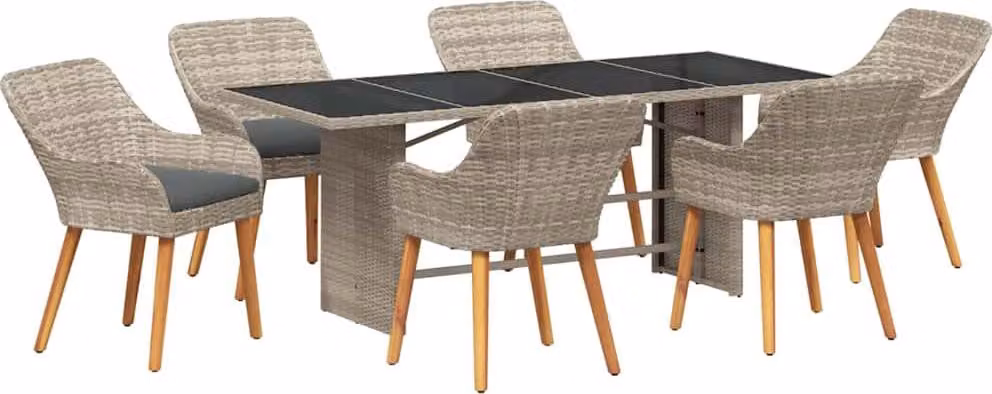 Set da Pranzo per Giardino 7 pcs Grigio chiaro polyrattan