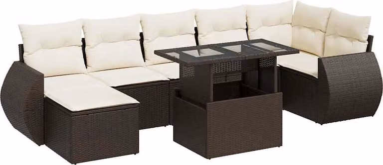 Set Divani da Giardino 8 pz con Cuscini Marrone in Polyrattan