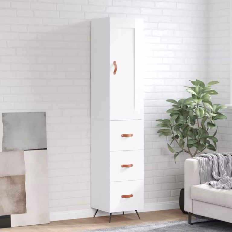 vidaXL Credenza Moderna a Parete in Legno Bianco Lucido L/P/H: 34,5 x 34,0 x 180 cm