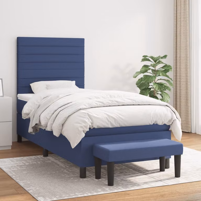 vidaXL Letto Ibrido con Giroletto a Molle e Materasso in Tessuto Blu e Bianco, L 80 cm x P 200 cm