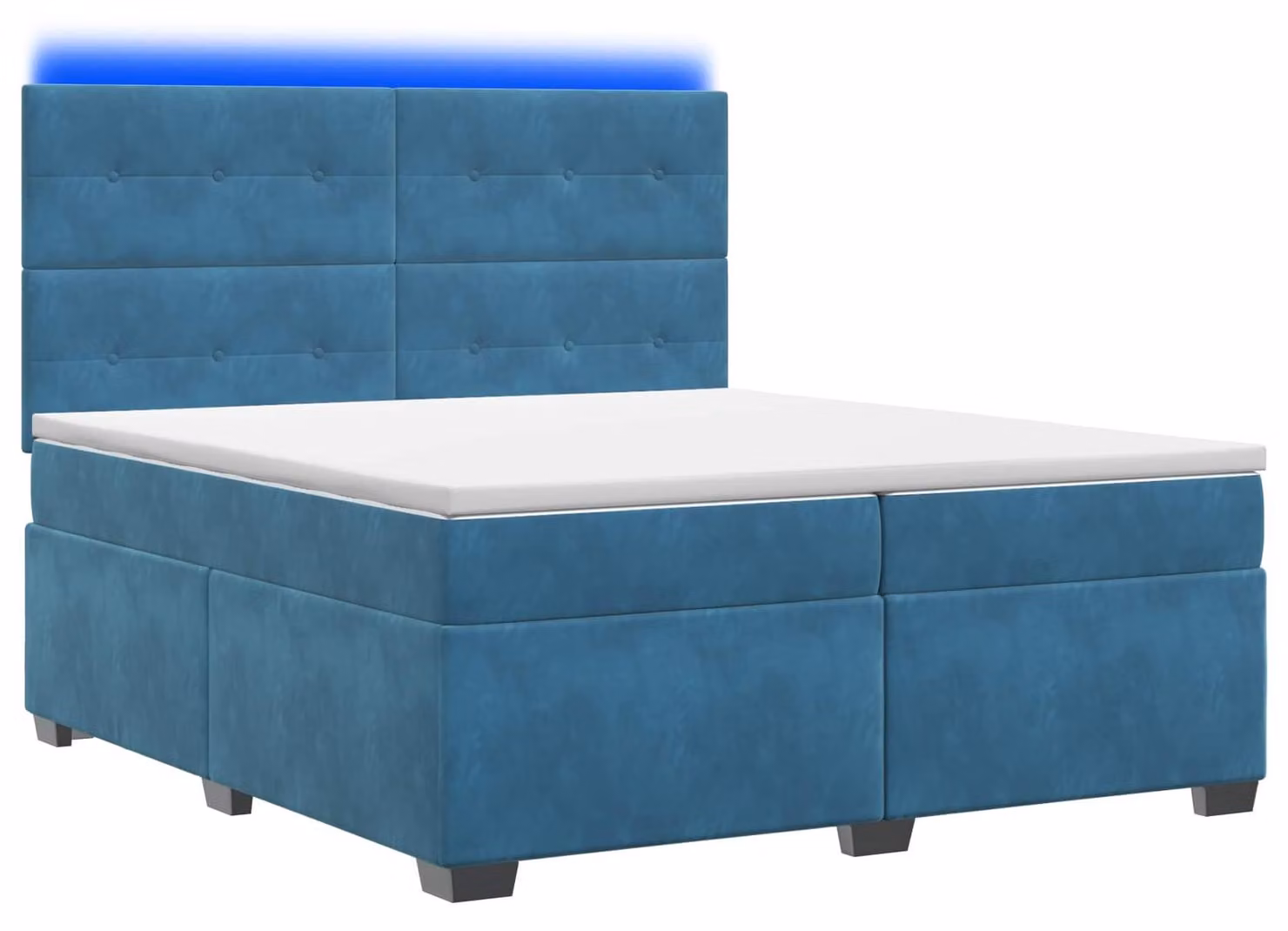 Letto boxspring con materasso e testiera blu, 200 x 200 cm, in velluto