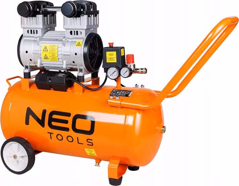 NEO TOOLS Compressore d'aria silenzioso e senza manutenzione da 50 l - Motore a induzione per un funzionamento silenzioso, potenza di 8 bar