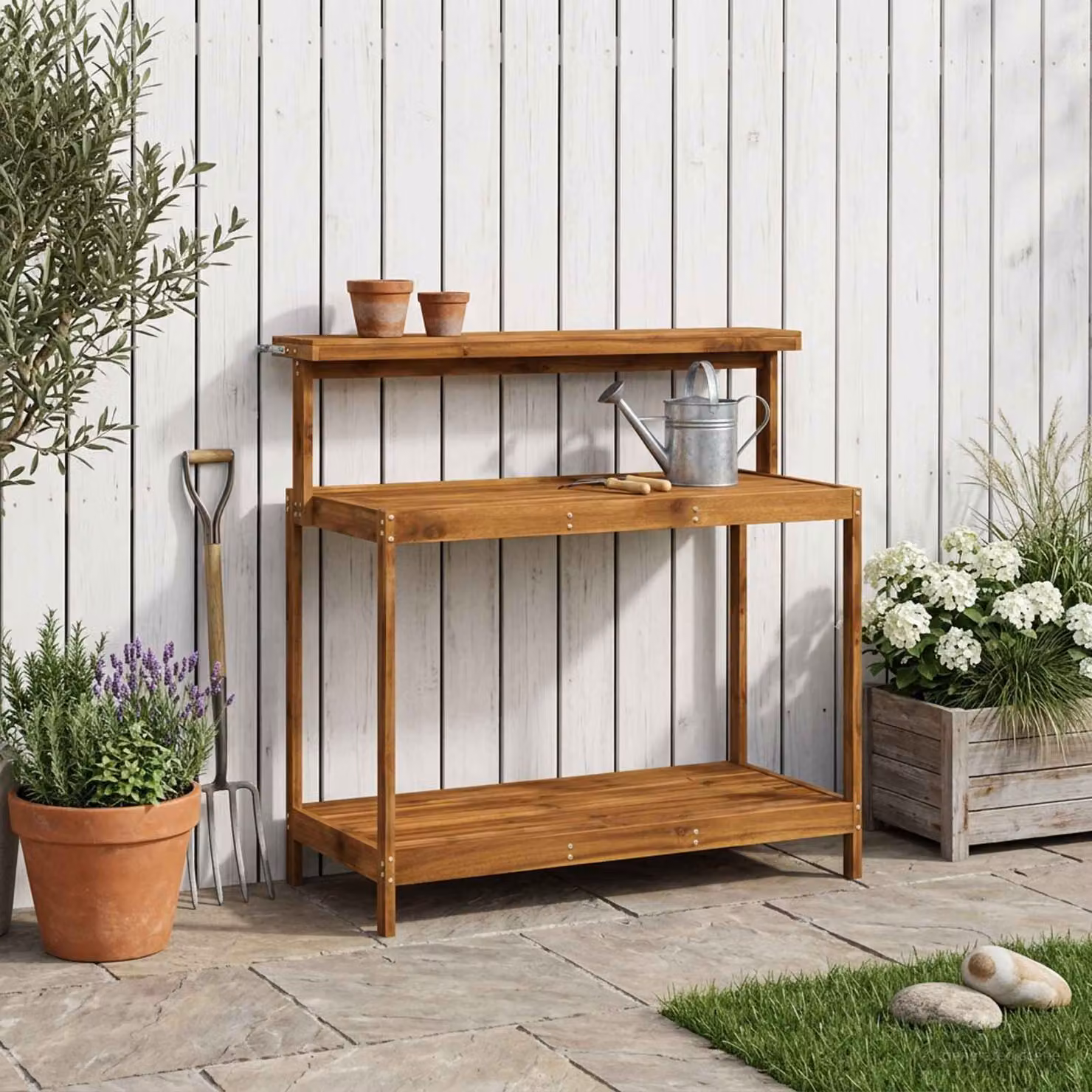 vidaXL Banco da Giardinaggio in Legno di Acacia Naturale, L 111,5 x P 48,5 x H 107 cm