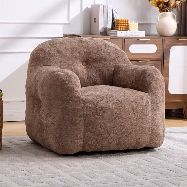 Poltrona sacco Xylo in ecopelliccia beige con imbottitura in spugna e braccioli