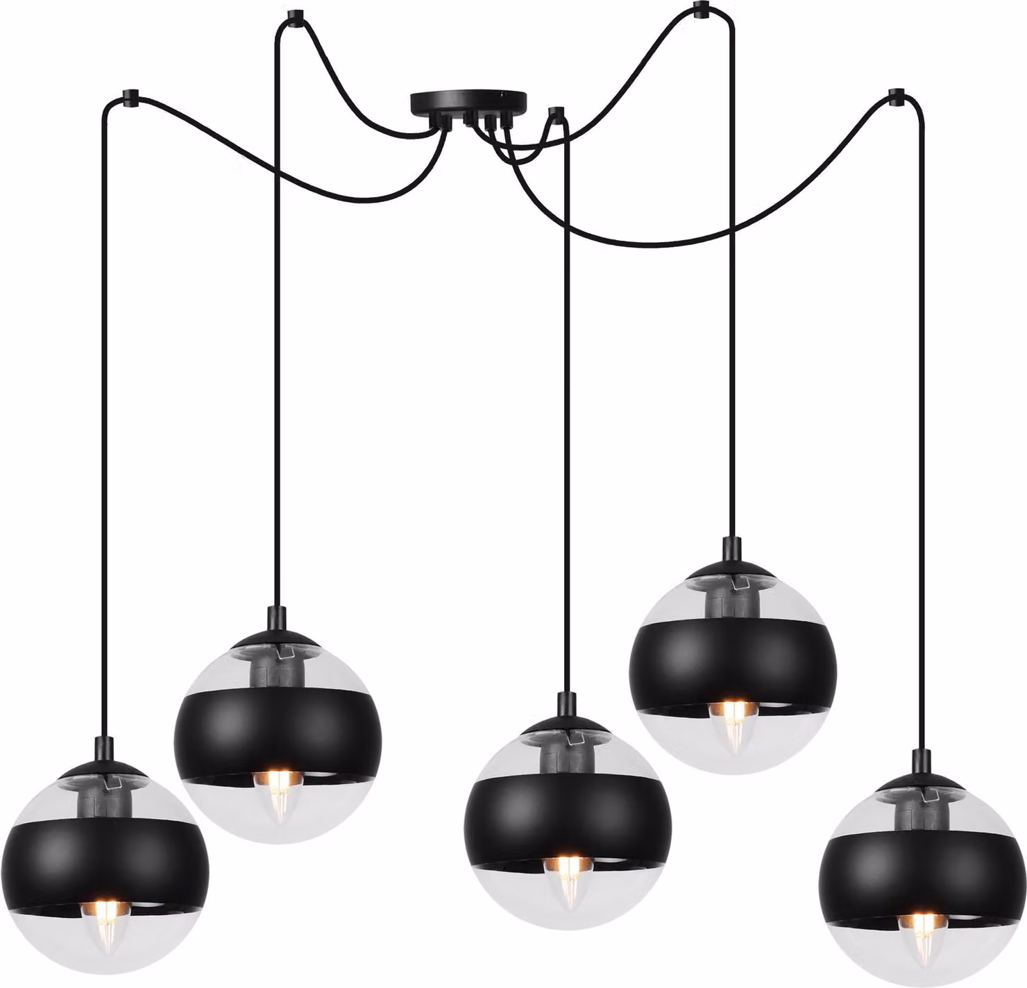Lampada a sospensione Toledo spider black 5 luci con paralume in vetro nero E14