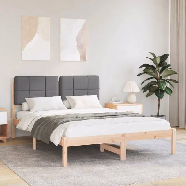 Letto con testiera rivestita vidaXL in legno di pino e tessuto grigio L/P/H: 140 x 200 x 84,5 cm