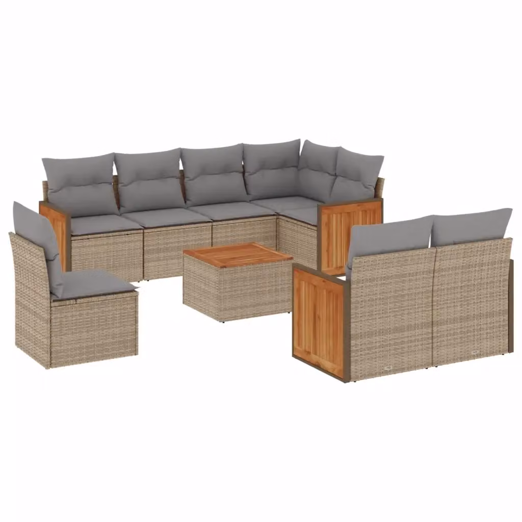 vidaXL Set Divano da Giardino a L 9 pz in Polyrattan con Cuscini Beige e Tavolino da Caffè – 2