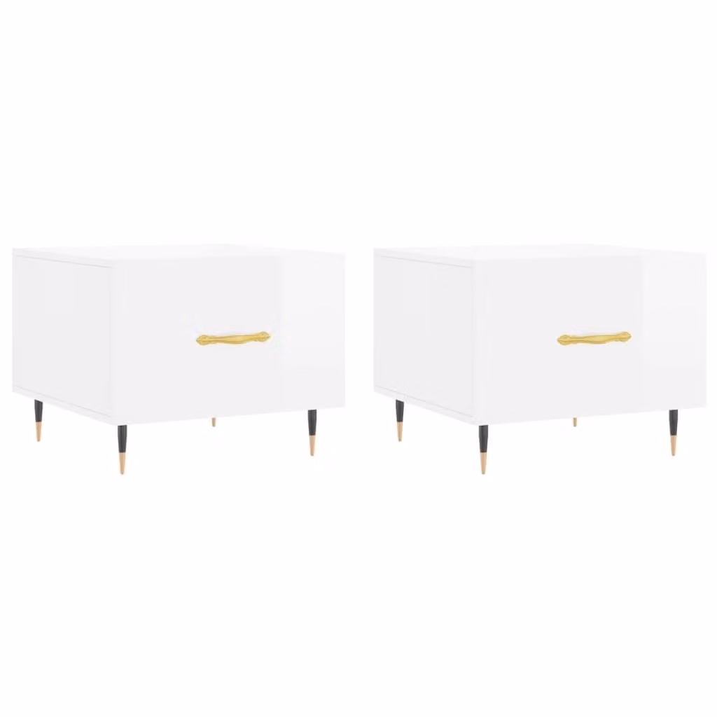 Tavolini Salotto 2pz Bianco Lucido 50x50x40cm Legno Multistrato