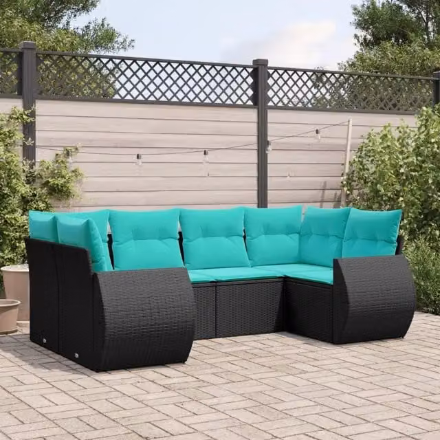 Set Divani da Giardino 6 pz con Cuscini Nero in Polyrattan 3221776
