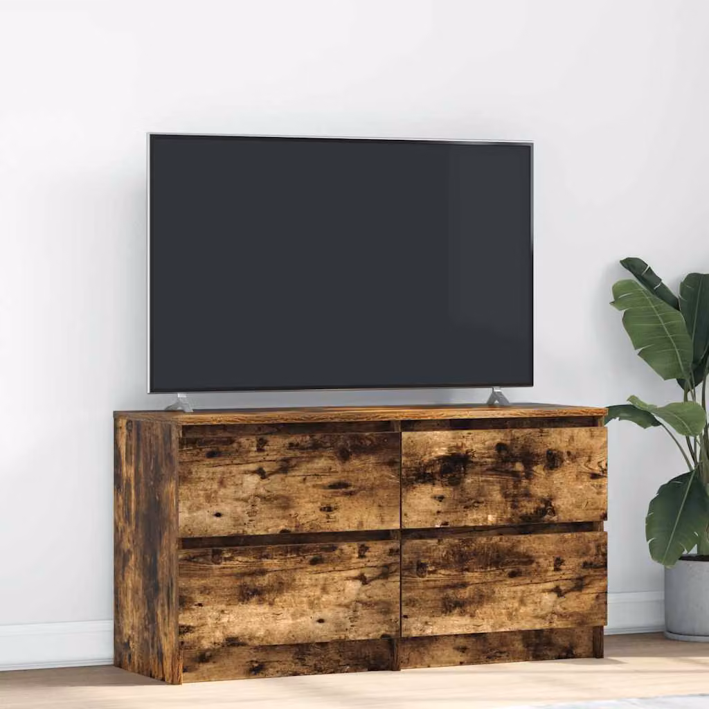 Mobile TV vidaXL in legno multistrato color rovere fumo con ruote L: 100 cm, P: 35 cm, H: 54 cm