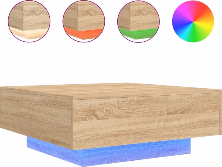 Tavolino da Soggiorno con Luci LED Rovere Sonoma 80x80x31 cm