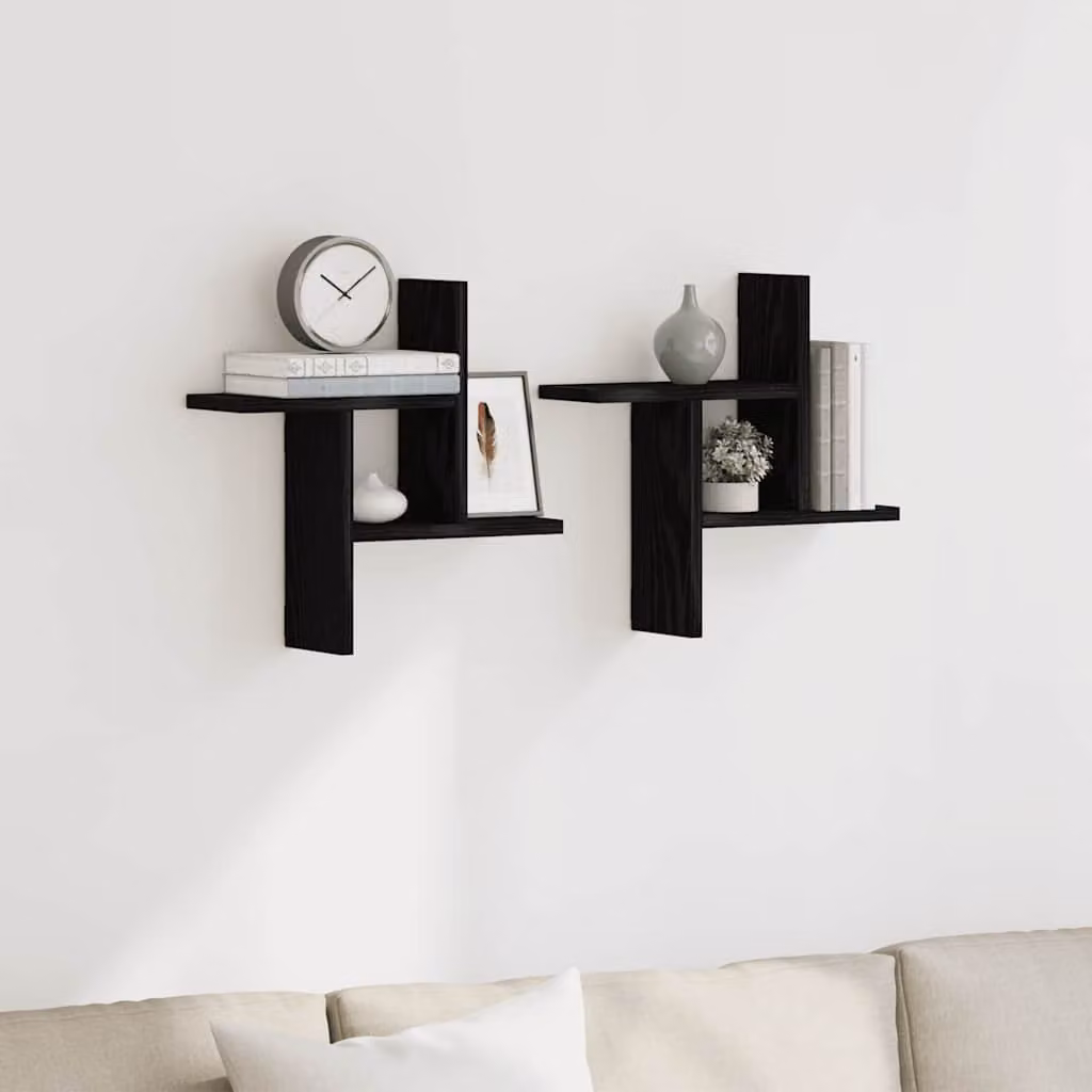 Set di 2 mensole da parete vidaXL in MDF color nero opaco, L 38 x P 12 x H 38 cm