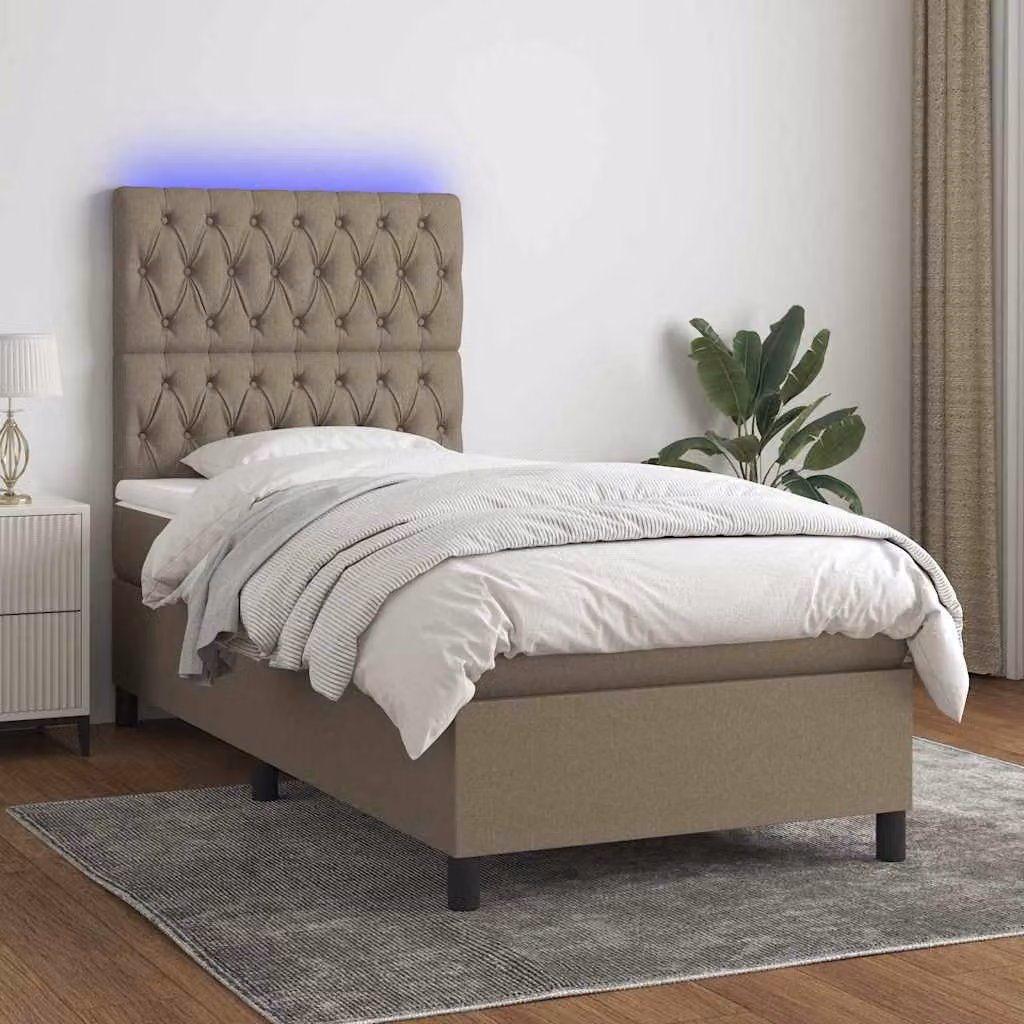Letto a Molle con Materasso e Illuminazione LED vidaXL in Tessuto Tortora L/P/H: 200 x 80 x 50 cm – 1