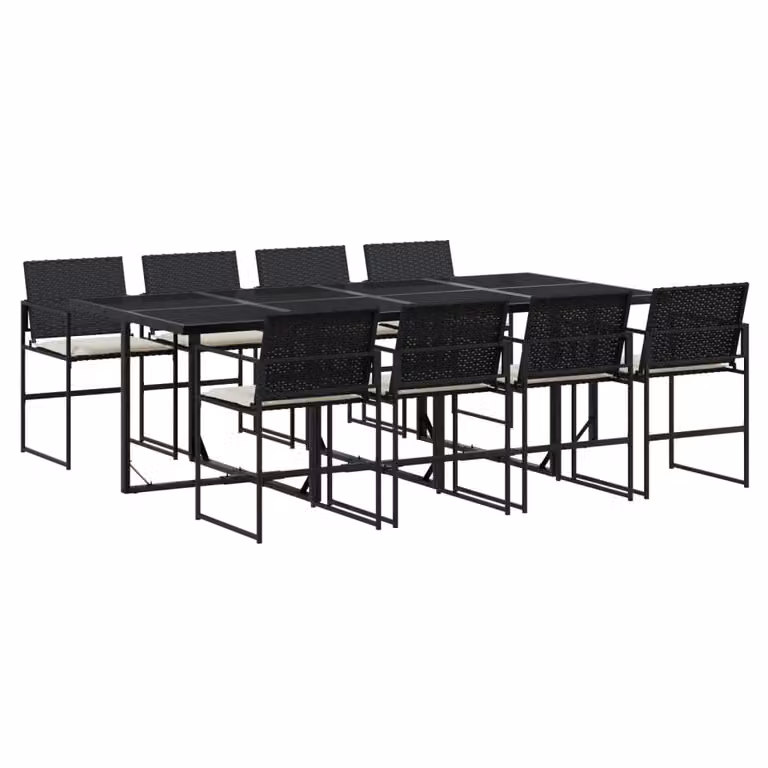 Set da Pranzo da Giardino 9 pz con Cuscini Nero in Polyrattan