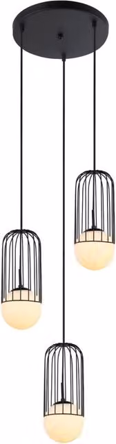 Lampadario a sospensione moderno Italux Matty con 3 luci E27 in metallo e vetro, nero/bianco, regolabile in altezza
