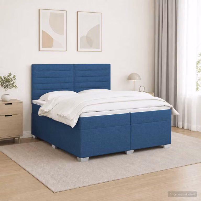 Letto box spring vidaXL con materasso a molle insacchettate, Blu e Multicolore, L/P: 200 x 200 cm