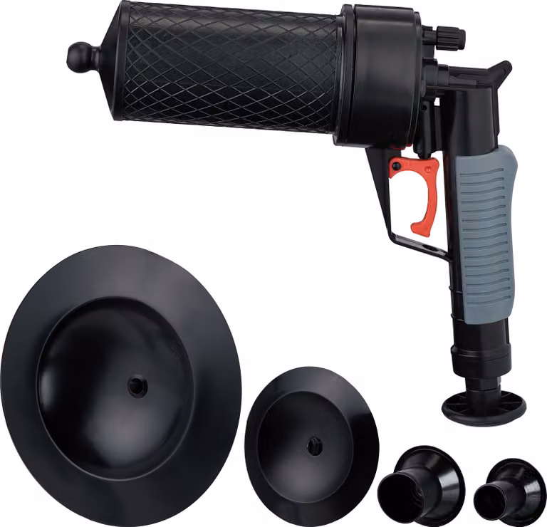 Relaxdays Pulitore per tubature ad aria compressa, 4 beccucci per WC, doccia, lavandino, pulizia delle tubature senza prodotti chimici, pistola per tubature, nero