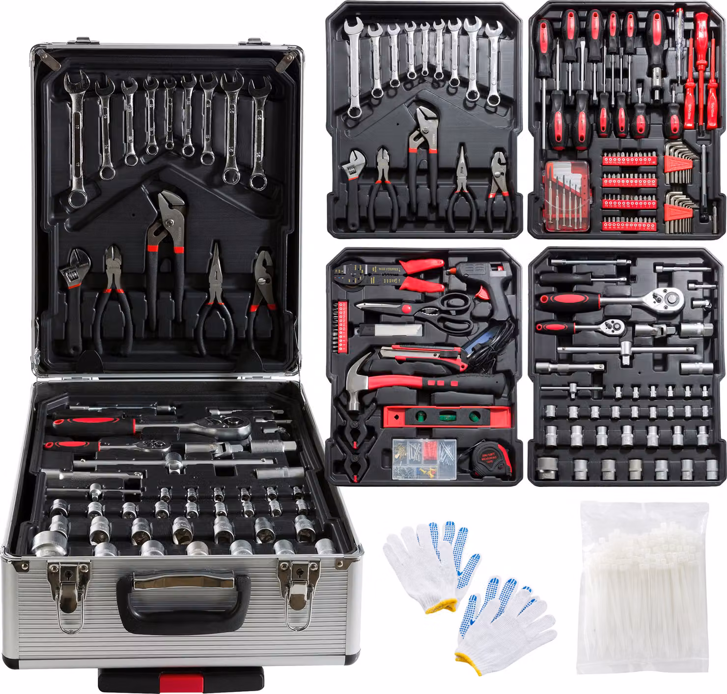 AREBOS valigetta portautensili in alluminio 1200 pezzi | set di utensili per officina e casa