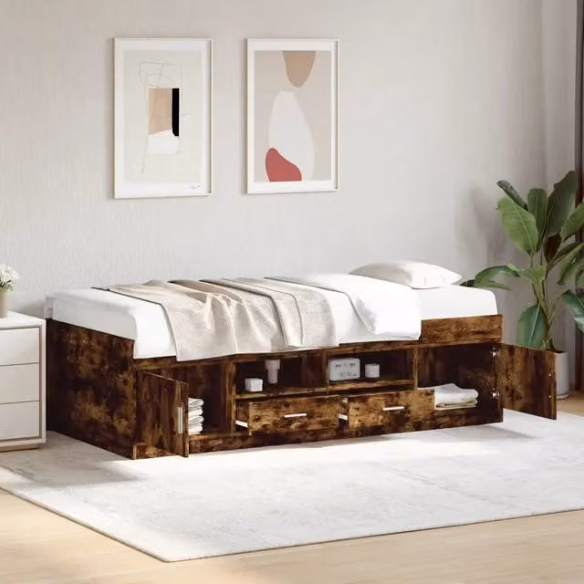 Divano Letto con Cassetti senza Materasso Rovere Fumo 90x200 cm 3280248