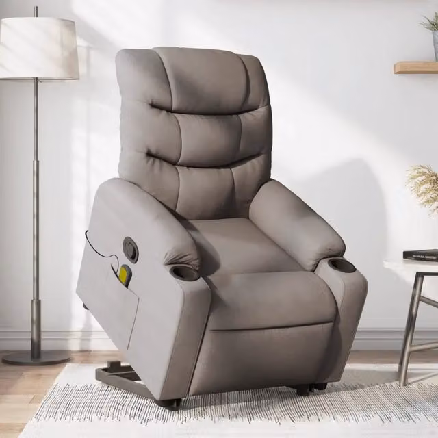 Poltrona Alzapersona Reclinabile con Massaggio vidaXL in Tessuto Beige e Grigio per Senior – 1