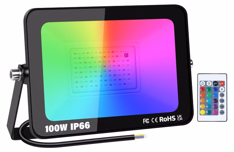 Proiettore LED RGB da esterno da 100W, 16 colori, 4 modalità, con telecomando