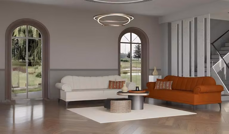 Dreisitzer Sofagarnitur Stoffsofa Sofa Couch Orange Polyester Weiß 2tlg