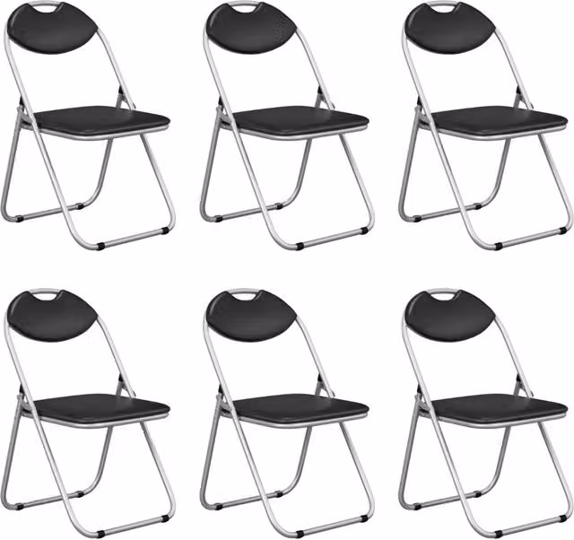 Set di 6 sedie pieghevoli Design Mania in metallo con seduta imbottita in ecopelle nera, impilabili per ufficio e sala da pranzo