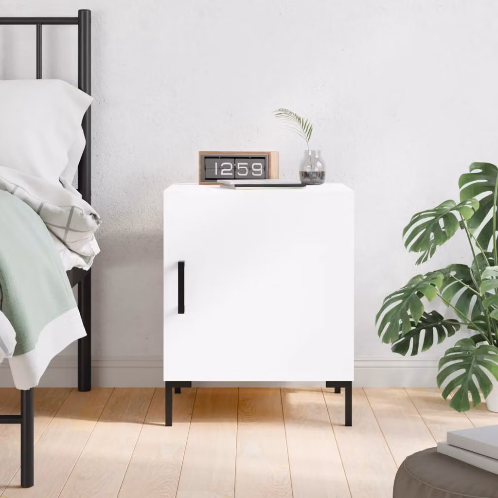 Comodino sospeso vidaXL Bianco Moderno in Legno e Metallo L/P/H: 40 x 40 x 50 cm