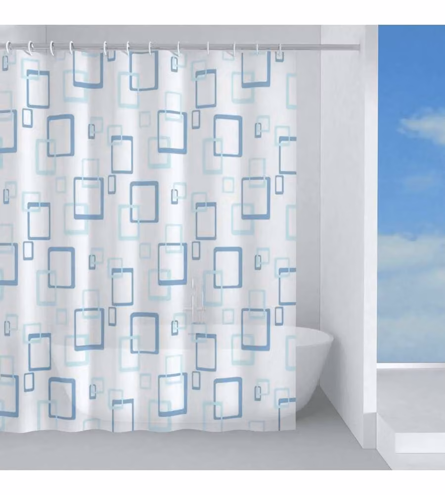 Tenda doccia Gedy Tablet in PEVA impermeabile azzurra con anelli L 120 cm x H 200 cm